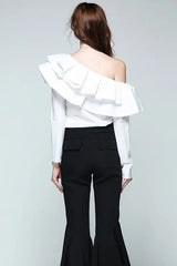 One shoulder ruffled striped shirt - View 11 | TEVQA