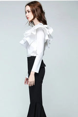 One shoulder ruffled striped shirt - View 10 | TEVQA