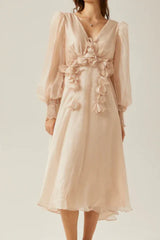 Floral Appliqué Midi Dress - View 7 | TEVQA