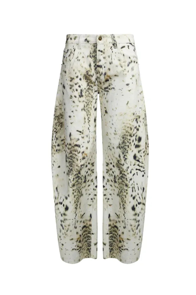 Wide leg printed denim jeans with bow detail - View 6 | TEVQA