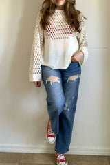 White Open-Knit Hollow Out Long Sleeve Beach Cover-Up - TEVQA