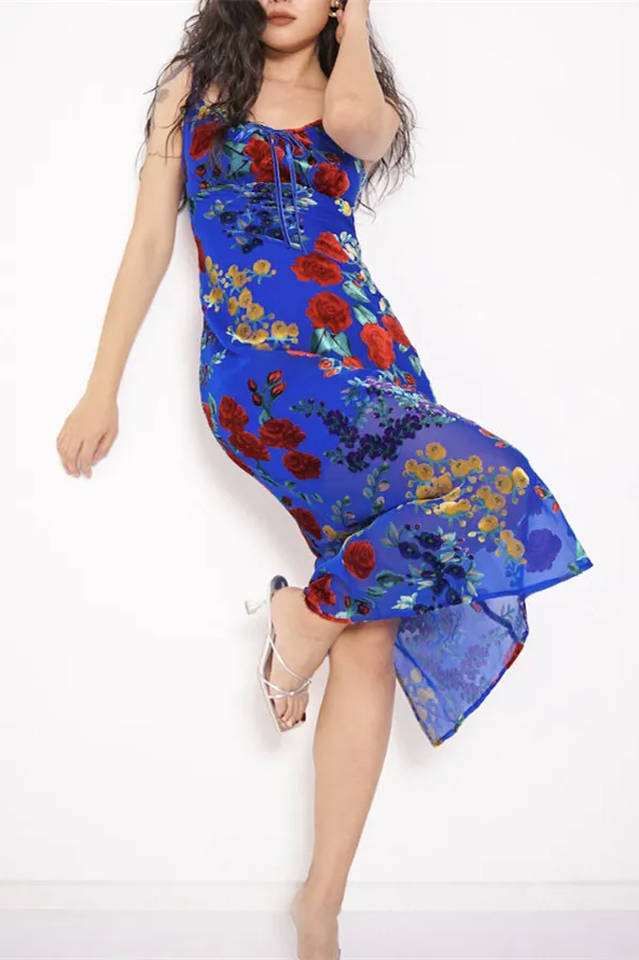 Julie Floral Velvet Burnout Backless Midi Dress | Dress In Beauty