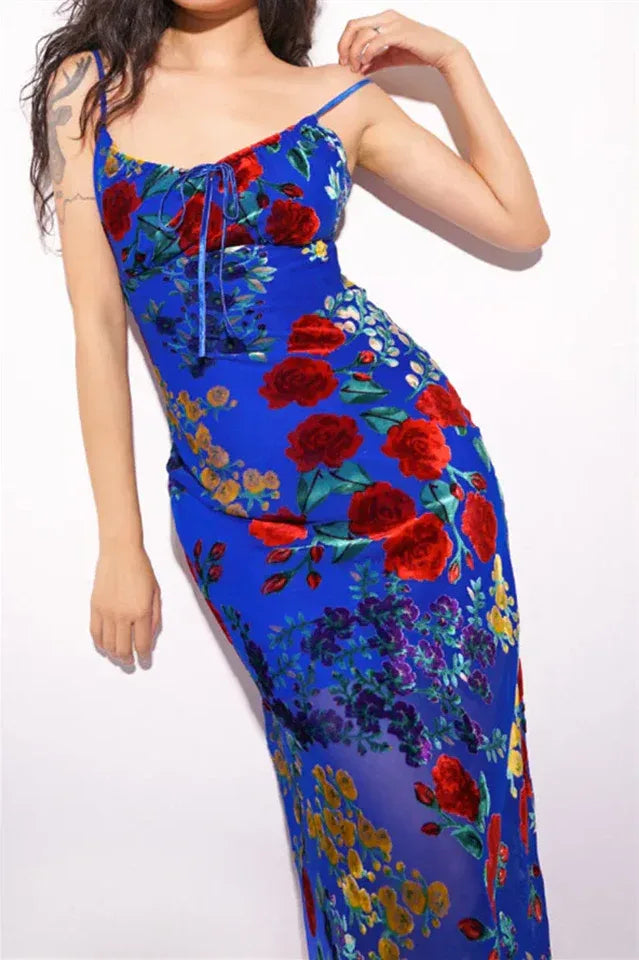Floral burnout velvet midi dress - View 9 | TEVQA