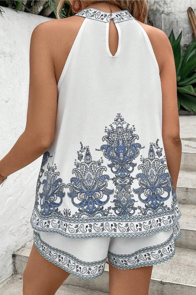 Paisley print halter top and shorts set - View 6 | TEVQA