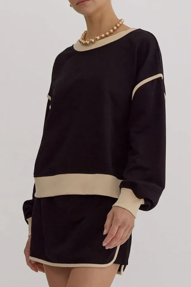 Forest green contrast trim pullover and skort set - View 16 | TEVQA