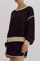 Forest green contrast trim pullover and skort set - View 16 | TEVQA