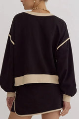 Forest green contrast trim pullover and skort set - View 17 | TEVQA