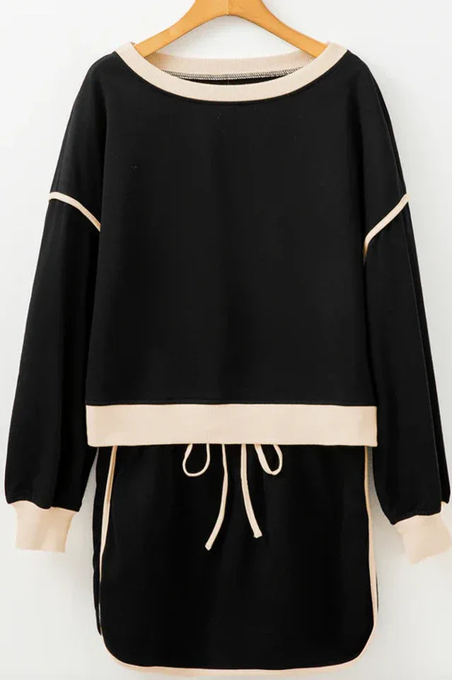 Forest green contrast trim pullover and skort set - View 20 | TEVQA