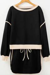 Forest green contrast trim pullover and skort set - View 20 | TEVQA