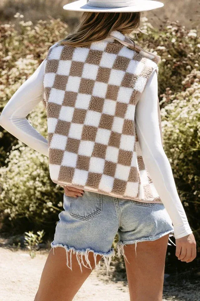 Checkerboard Sherpa Vest - View 6 | TEVQA
