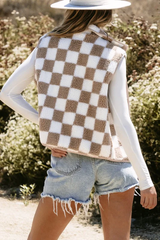 Checkered Sherpa Collared Jacket Vest | Dress In Beauty