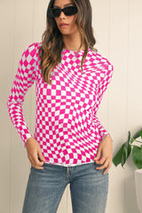 Black and white wavy checkered mesh top - View 8 | TEVQA