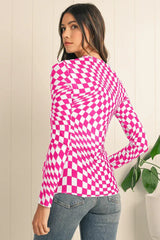 Black and white wavy checkered mesh top - View 9 | TEVQA