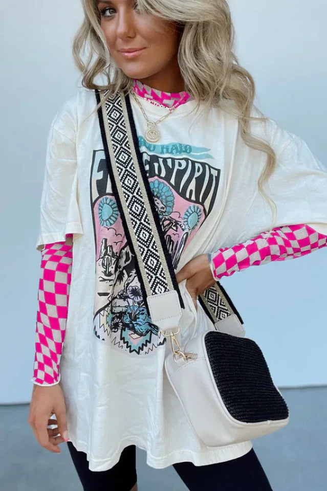 Black and white wavy checkered mesh top - View 11 | TEVQA