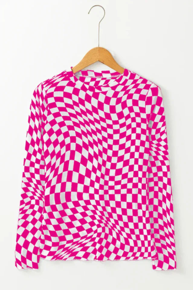 Black and white wavy checkered mesh top - View 12 | TEVQA