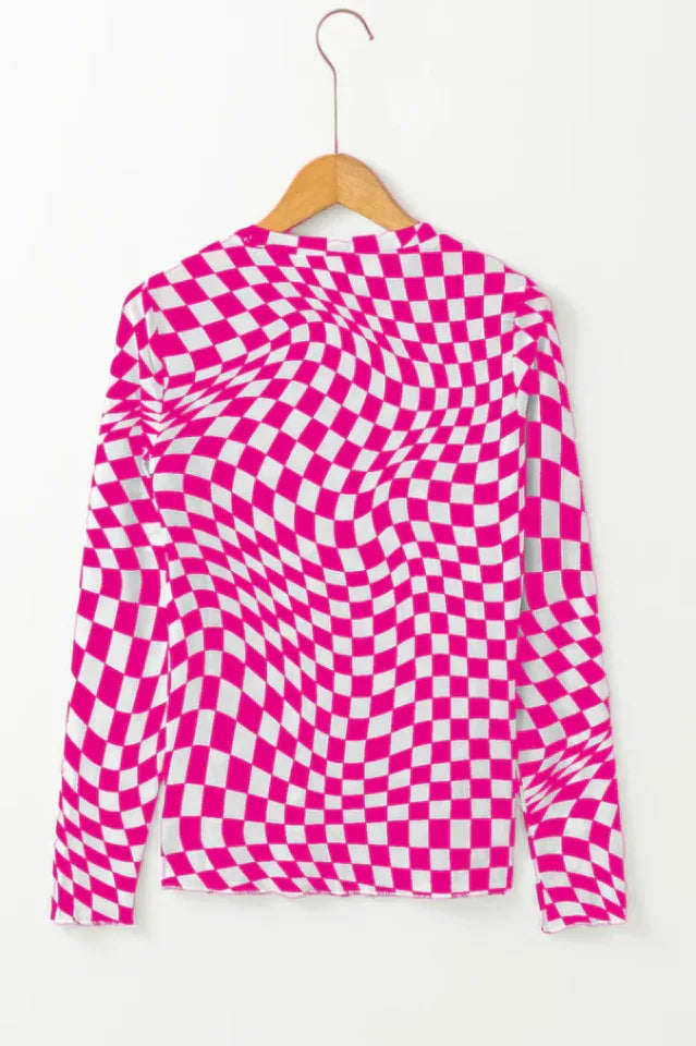 Black and white wavy checkered mesh top - View 13 | TEVQA