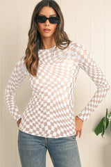 Black and white wavy checkered mesh top - View 14 | TEVQA