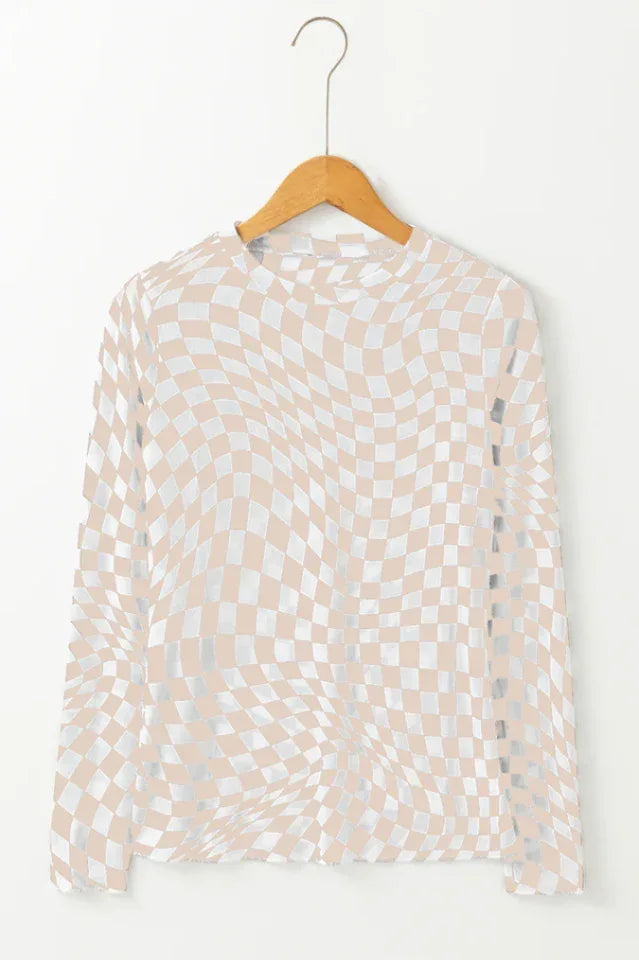 Black and white wavy checkered mesh top - View 16 | TEVQA