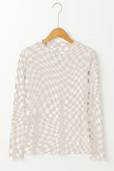 Black and white wavy checkered mesh top - View 16 | TEVQA