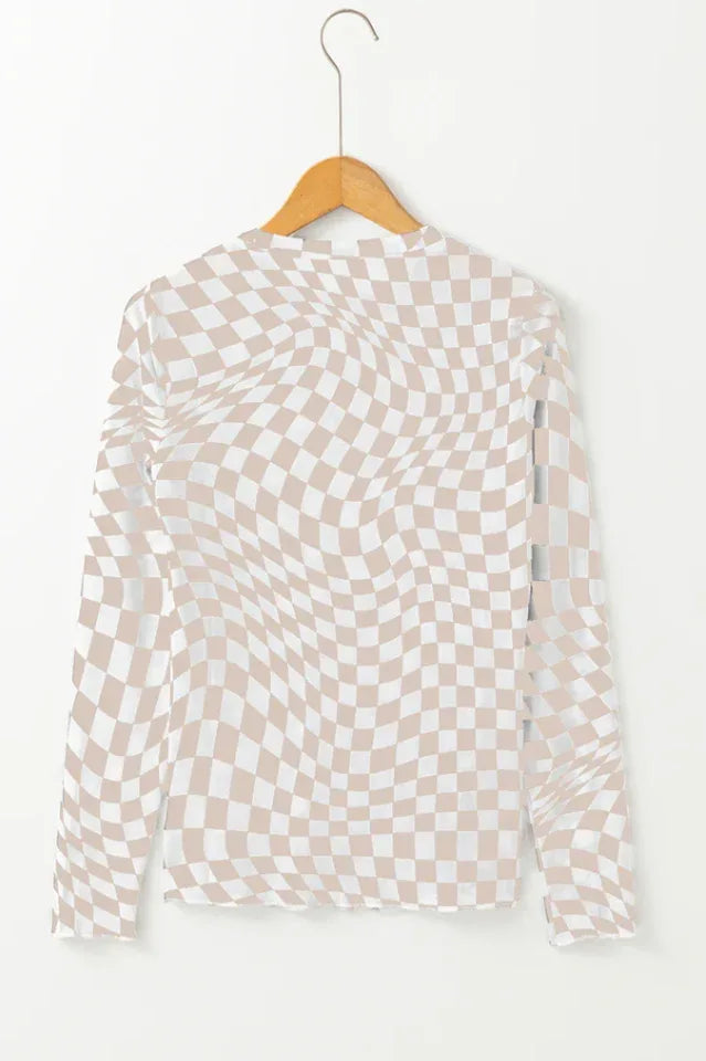 Black and white wavy checkered mesh top - View 17 | TEVQA