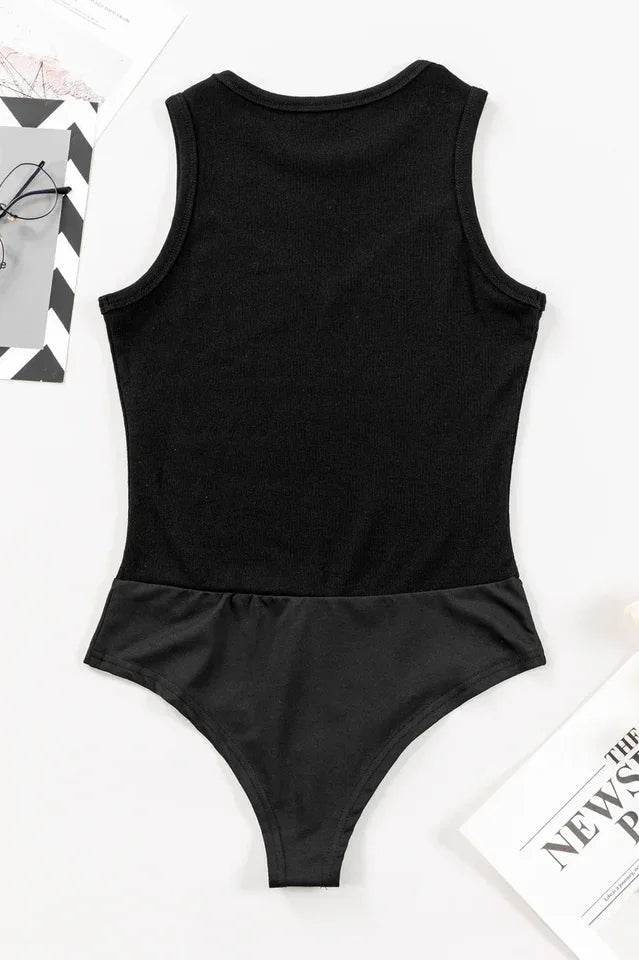 Sleeveless mock neck bodysuit with mesh detail - View 6 | TEVQA