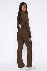 Ribbed knit pajama set with V-neck top and flared pants - View 11 | TEVQA