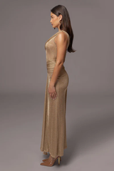 Gold Draped Metallic Maxi Dress | Dress In Beauty