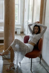 Lace tie-neck top and maxi skirt set - View 9 | TEVQA