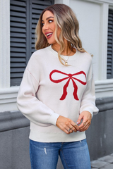 Ribbon Bowknot Pattern Jacquard Knit Sweater | Dress In Beauty