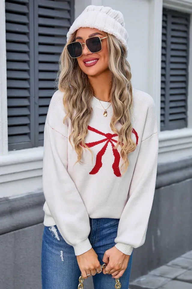 Coquette Aesthetic Bow Graphic Knit Sweater - View 7 | TEVQA