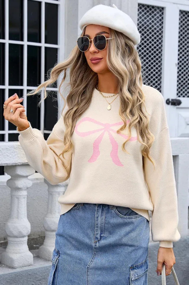 Coquette Aesthetic Bow Graphic Knit Sweater - View 15 | TEVQA