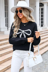 Coquette Aesthetic Bow Graphic Knit Sweater - View 21 | TEVQA