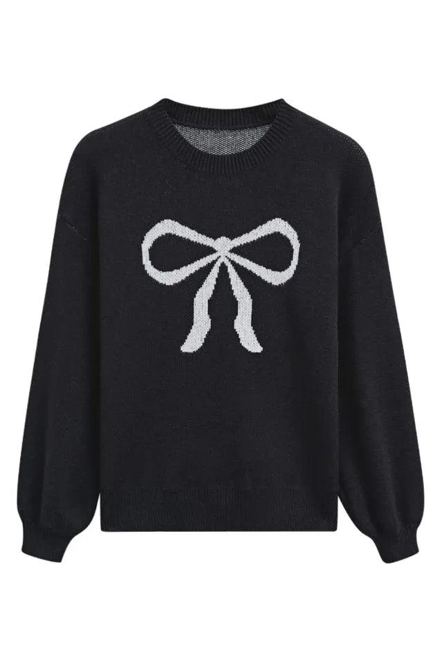 Coquette Aesthetic Bow Graphic Knit Sweater - View 24 | TEVQA