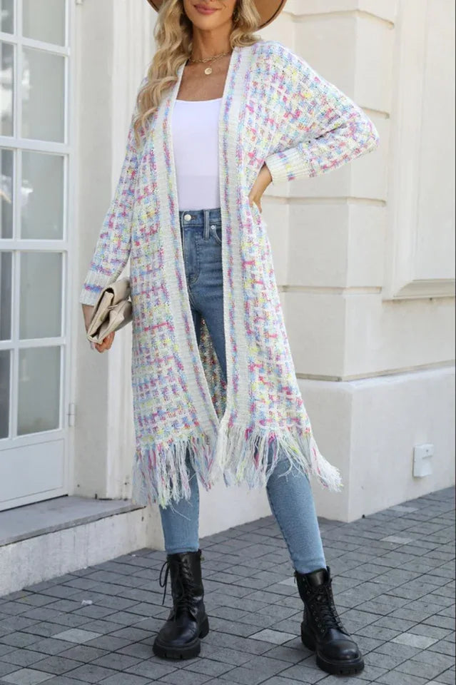 Rainbow Tweed Long Cardigan - View 16 | TEVQA