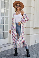 Rainbow Tweed Long Cardigan - View 6 | TEVQA