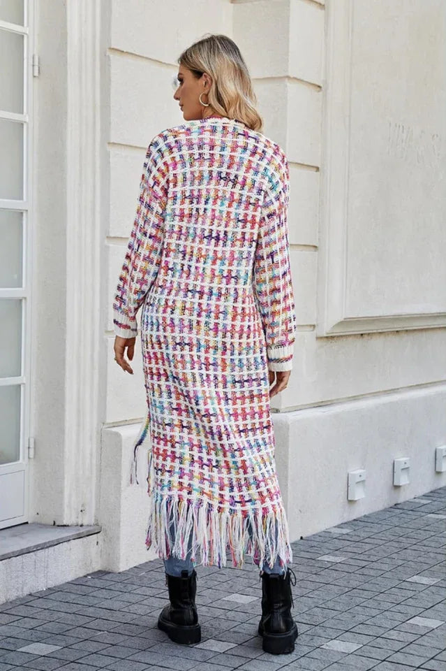 Rainbow Tweed Long Cardigan - View 7 | TEVQA