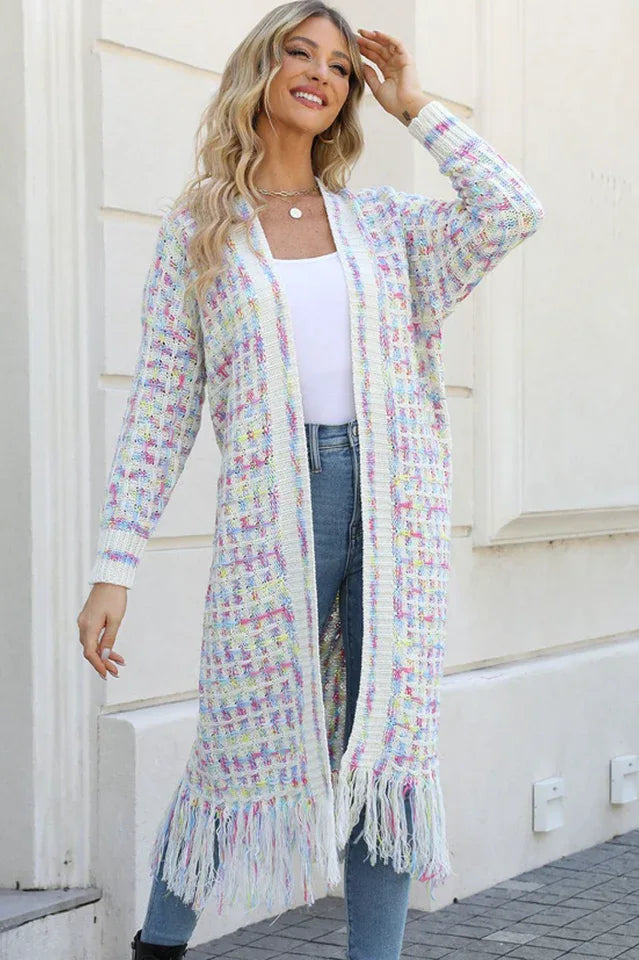 Rainbow Tweed Long Cardigan - View 15 | TEVQA