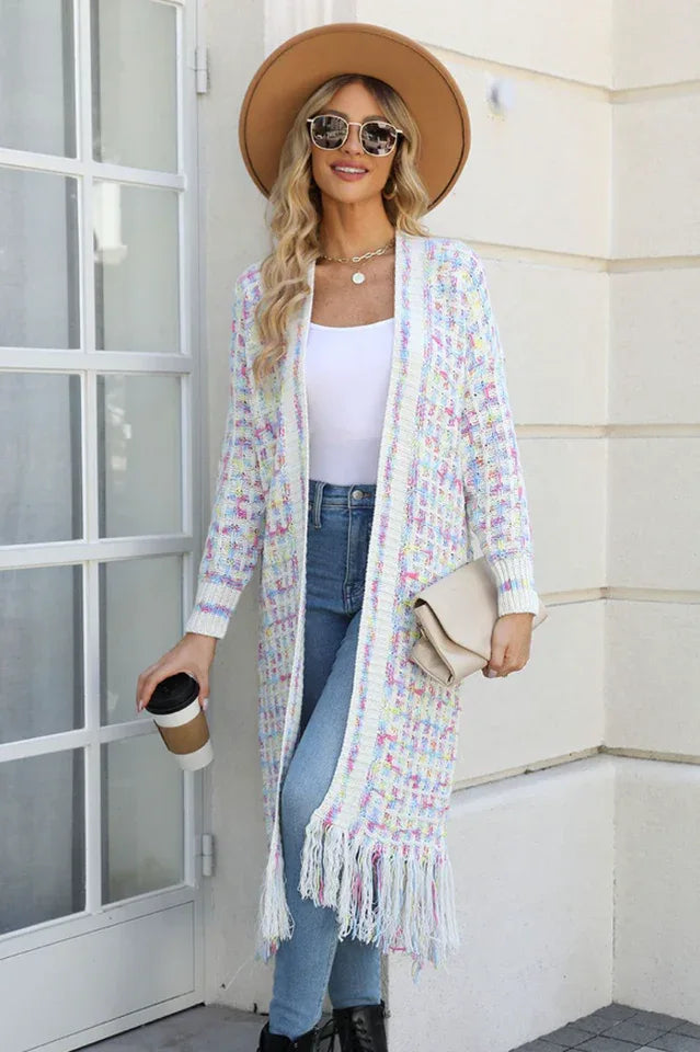 Rainbow Tweed Long Cardigan - View 17 | TEVQA