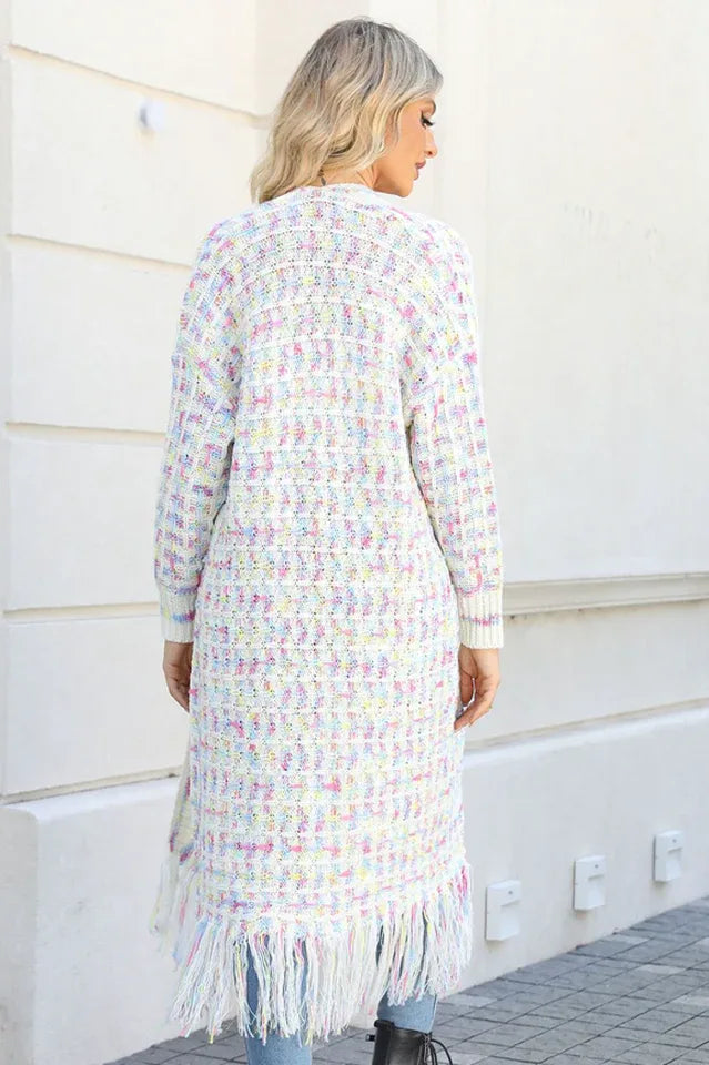 Rainbow Tweed Long Cardigan - View 18 | TEVQA