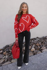 Heart Print Knit Sweater - View 11 | TEVQA