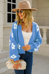 Fuzzy Floral Knit Cardigan - View 7 | TEVQA