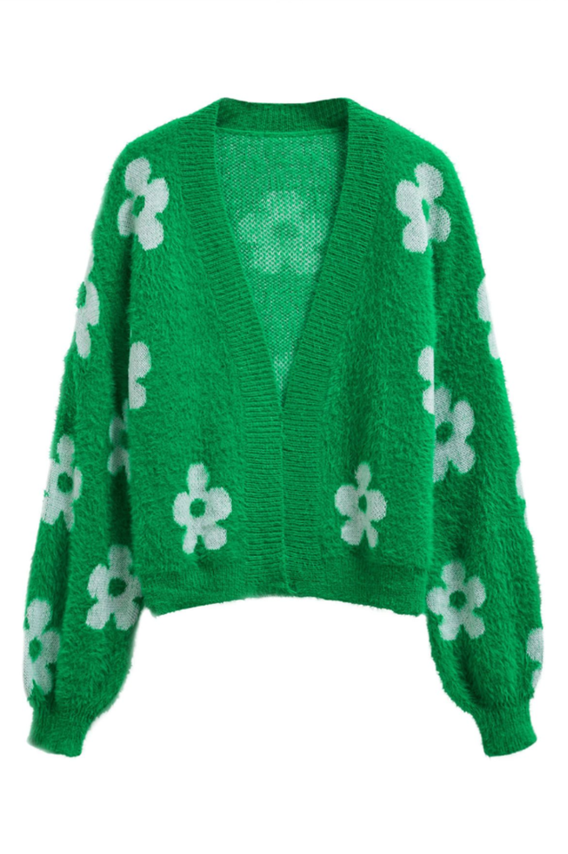 Cuteness Flowers Fuzzy Knit Cardigan | Dress In Beauty