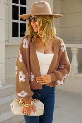 Fuzzy Floral Knit Cardigan - View 14 | TEVQA