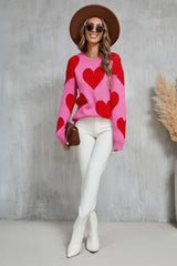 Oversized Heart Print Knit Sweater - View 7 | TEVQA