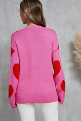 Oversized Heart Print Knit Sweater - View 6 | TEVQA
