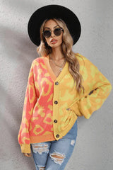 Wild Instincts Two-Tone Leopard Print Spliced Button-Down Cardigan - TEVQA