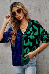 Wild Instincts Two-Tone Leopard Print Spliced Button-Down Cardigan - TEVQA