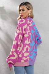 Wild Instincts Two-Tone Leopard Print Spliced Button-Down Cardigan - TEVQA