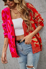 Wild Instincts Two-Tone Leopard Print Spliced Button-Down Cardigan - TEVQA