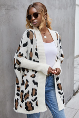 Leopard Pattern Fuzzy Cardigan | Dress In Beauty
